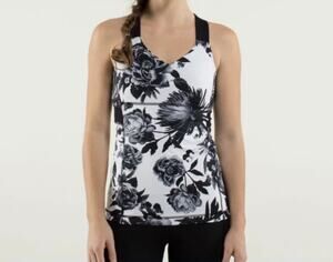 Lululemon Women's Lululemon Push Ur Limits Tank Brisk Bloom Black White Black 4
